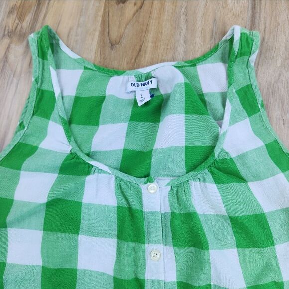 🍑Old Navy Green Checkered Buttoned Sleeveless Top Large - Picture 3 of 11